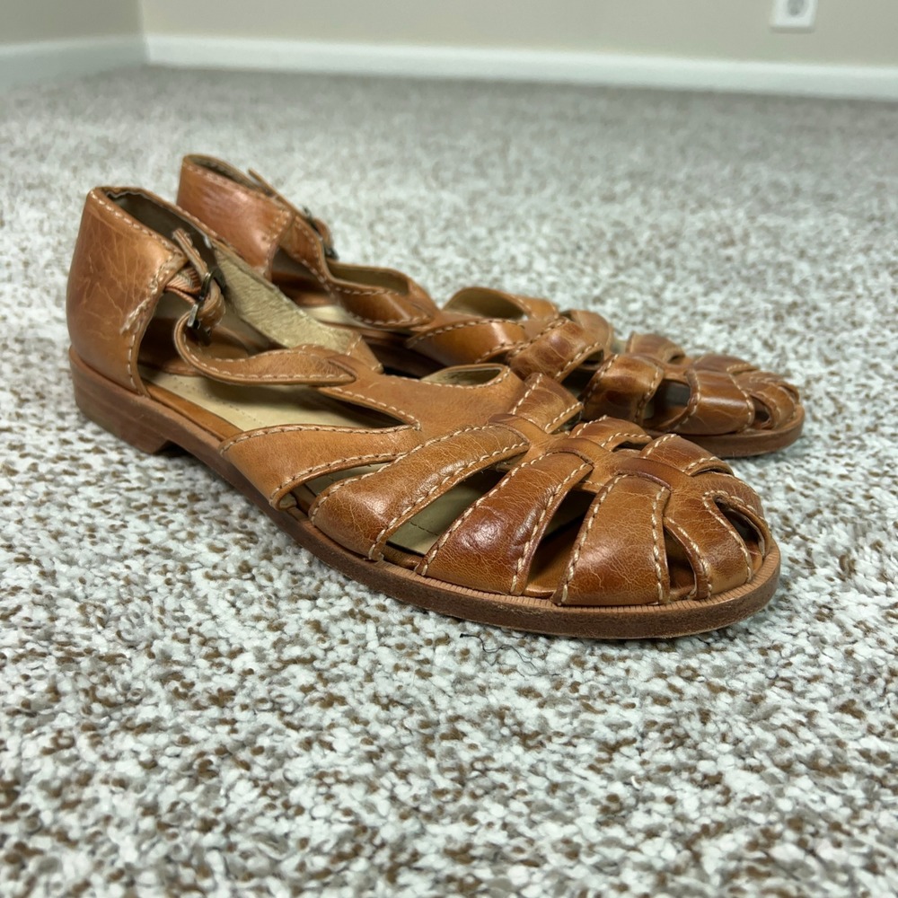 Frye Sandals Womens 9 Tan Julie Fisherman Leather Caged Ankle Strap Casual Shoes